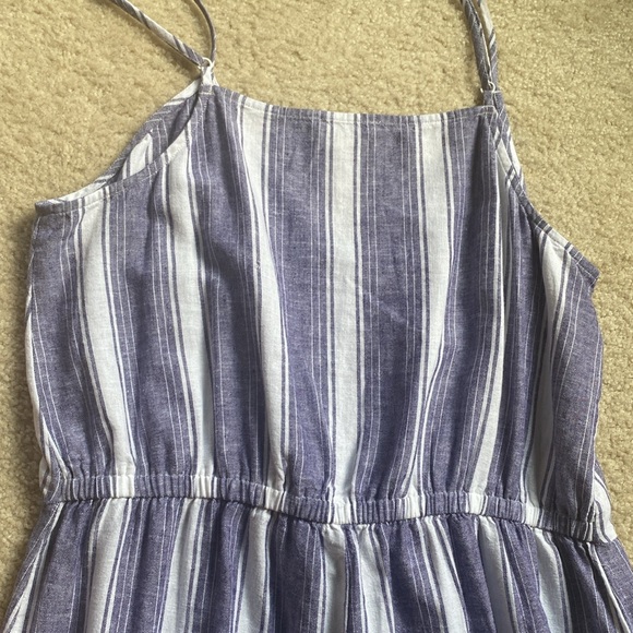 Loft Outlet Blue & White Striped Wide Leg Linen Blend Jumpsuit M - Picture 9 of 17